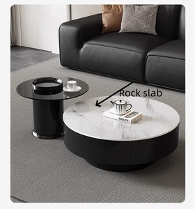 Juego de <span class=keywords><strong>mesa</strong></span> de centro <span class=keywords><strong>redonda</strong></span> moderna con cajón de almacenamiento, <span class=keywords><strong>mesa</strong></span> auxiliar de cristal, muebles multifuncionales para sala de estar - Product Image 3