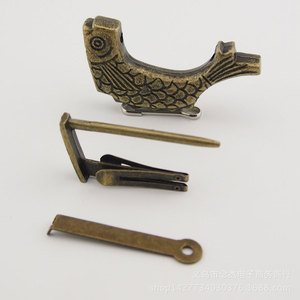 Fish Shaped Mini Antique Lock 60mm Brass Horizontal Padlock For Jewelry <b>Box</b> - Product Image 4