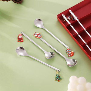 Stainless Steel Christmas Pendant Spoon Cartoon Coffee Stirring Spoon Dessert Spoon Holiday <b>Gift</b> <b>Set</b> - Product Image 1