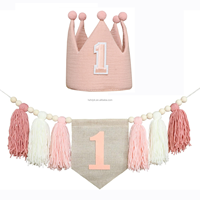 Bébé fille garçon 1er anniversaire chaise haute glands bannière et chapeau rose bleu blanc vert sauvage un an premier anniversaire fête décoration