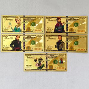 Billet de banque plaqué or sur le thème de La Reine des Neiges, Elsa et Anna, pièce de collection, idée cadeau unique pour enfants pour anniversaires et fêtes - Product Image 1
