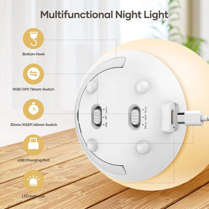 Luz nocturna regulable, luz nocturna LED portátil para acampar con gancho para colgar, para iluminación ambiental, luz nocturna con temporizador de apagado automático - Product Image 3