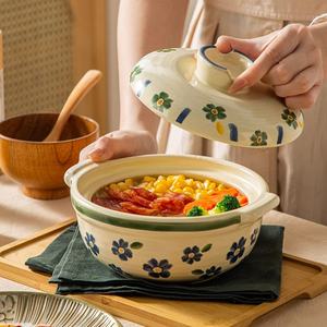 <span class=keywords><strong>Pot</strong></span> à soupe en céramique de style <span class=keywords><strong>japonais</strong></span> peint à la main avec des fleurs de <span class=keywords><strong>cerisier</strong></span> bleues avec couvercle pour cuisinière à gaz - Product Image 4