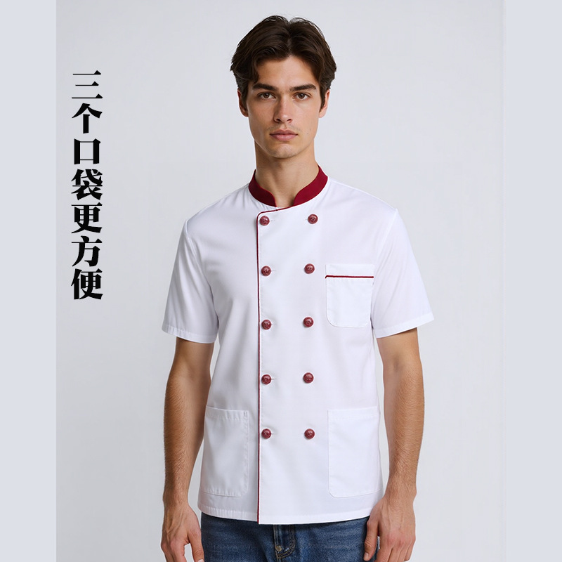 Red collar short-sleeved shirt (fine-textured cotton)