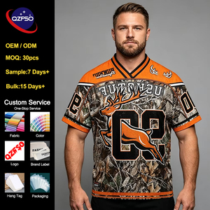 QZFSO Custom Hip Hop Vintage Sublimation Soccer T Shirt American Football Uniform <b>Top</b> Camo Retro Mesh Fabric Rugby Sport Jersey - Product Image 1