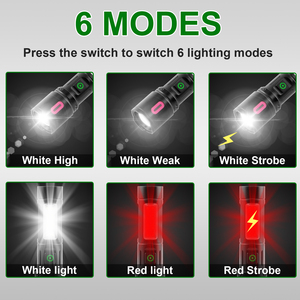 Lampe de poche en alliage d'aluminium Bande lumineuse latérale COB Projecteur intégré 18650 Batterie Lumière rouge Chargement USB Lampe <span class=keywords><strong>LED</strong></span> Torche d'éclairage - Product Image 6