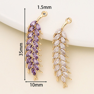 <b>Copper</b> Plated Gold Zircon Marquise Cut Feather Wheat Pendant For <b>Bracelet</b> Making DIY Jewelry Accessories - Product Image 2