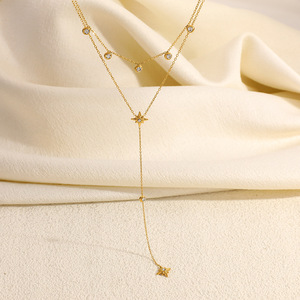 Collar de estrellas en capas chapado en oro de 18k con diamantes incrustados, cadena en Y, joyería para fiesta - Product Image 4