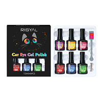 Kit de Vernis Gel Œil de Chat Arc-en-ciel 9D Tendance, 6 Pièces, Effet Cristal Brillant, Perles de Verre Magnétiques, Gel UV LED Soak Off, Kit Nail Art, Coffret Cadeau