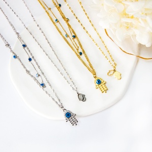 Wholesale High Quality Eye Stainless Steel Hamsa <b>Hand</b> 18k <b>Gold</b> Plated Beaded Charm Chain Choker Pendant Necklace - Product Image 1