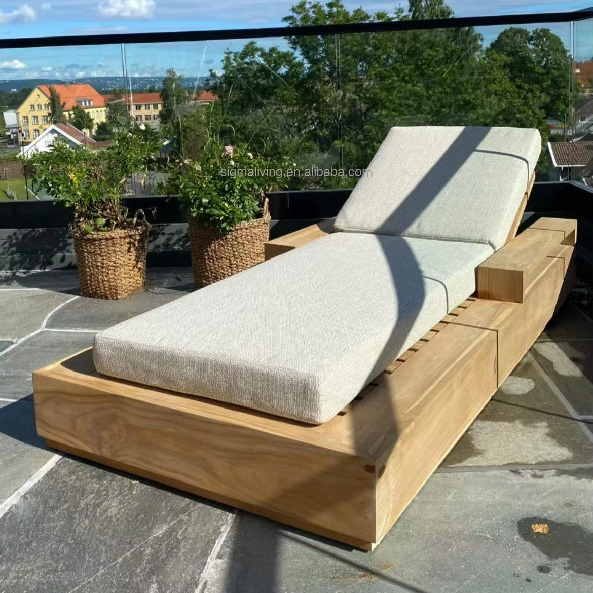 All Weather Custom Outdoor Furniture Modern Wood Chaise Garden Daybed Luxury Solid Wooden Teak Beach Sun Lounger