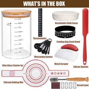 34 Oz Eco-Friendly Sourdough Starter Jar with Bamboo Lid Durable Glass <b>Silicone</b> Fabric Wide Mouth Kit for Bread <b>Baking</b> Supplies - Product Image 4