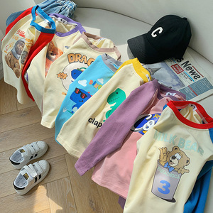 เสื้อเด็กสำหรับฤดูใบไม้ร่วง เสื้อยืดแขนยาวลายการ์ตูนสำหรับเด็กผู้ชาย แบบคัลเลอร์บล็อก สไตล์เกาหลี เสื้อผ้าฝ้ายสำหรับเด็กผู้หญิงสำหรับฤดูใบไม้ผลิ - Product Image 3