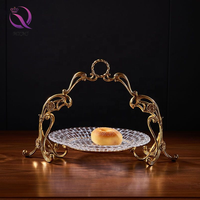 Poignée en métal en laiton de luxe plateau en cristal monocouche support à gâteau en cristal plateau de fruits pour la décoration intérieure antique