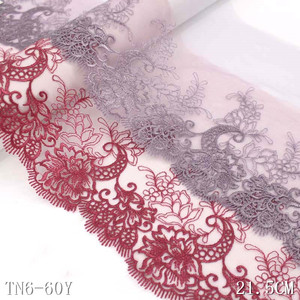 Spot vente broderie dentelle 21cm <span class=keywords><strong>de</strong></span> large rose clair maille fantaisie fleur brodé dentelle garniture matériel dentelle tissu - Product Image 1