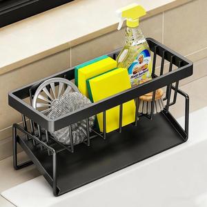 Organizador de Platos para Fregadero de Cocina, Moderno, Negro, Sostenible, de Acero al Carbono Inoxidable, con Soporte para Cepillos de Alta Calidad - Product Image 1