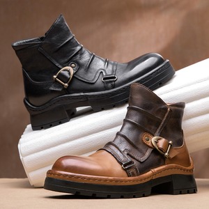 Botas de motociclista estilo retro para hombre, nuevo estilo otoño-invierno, botas cortas de cuero genuino con suela gruesa, zapatos para hombre - Product Image 1