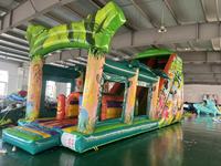 QIQU 5x4m Parc d'aventure gonflable robuste en PVC écologique avec toboggan et parcours d'obstacles pour enfants