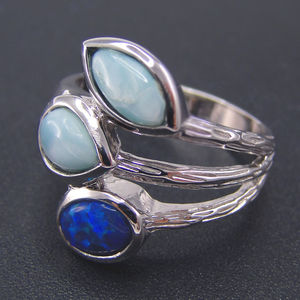 Anillo de Plata de Ley con Tres Piedras de Larimar Natural al por Mayor para Hombre - Product Image 3