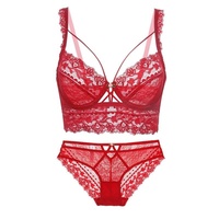 ODM Dames Plus Size Bloemrijk Kant Ongewatteerde Minimizer BH en Slip Set voor Volle Boezem Ademend Sheer Lingerie