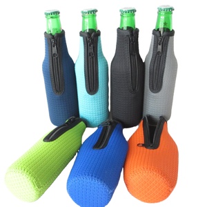 Neoprene Texture 12oz 330ml Wine <b>Bottle</b> Cooler Covers Non-Slip Zipper Insulator Sleeves Waterproof Foldable Portable Cooler Bags - Product Image 5