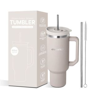 Design Custom logo 40 oz Adventure Stainless Steel Double Wall Vacuum Metal Travel Coffee Mug with Dust Proof Straw Handle Lid - Product Image 4