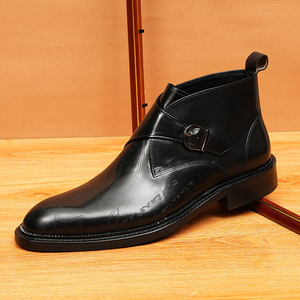 Zapatos de cuero clásicos negros con doble hebilla para hombre, botas casuales de otoño hechas a mano de alta calidad - Product Image 3