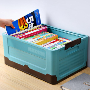 Boîte de rangement pliable, bac de rangement en plastique pliable pour livres, maison, dortoir, conteneur rectangulaire bleu turquoise - Product Image 1