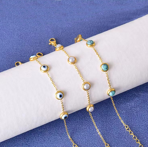<span class=keywords><strong>Bracelet</strong></span> mode femme Acier titane perle <span class=keywords><strong>bracelet</strong></span> oeil turquoise fr ou - Product Image 1