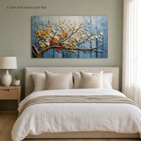 SEQIAO Peinture abstraite de paysage faite à la main avec feuille d'or, arbre sur toile huilée encadrée 40x60cm, décoration murale intérieure, cadeau