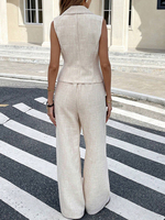 Ensemble Blazer et Pantalon Long Femme Printemps/Été Élégant Décontracté à Boutons Solides, Personnalisable OEM, Respirant et Écologique