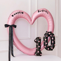 Ballons en aluminium rose Joyeux Anniversaire, Ballons en aluminium noir Chiffres et Cœur Géant pour la décoration d'anniversaire des enfants