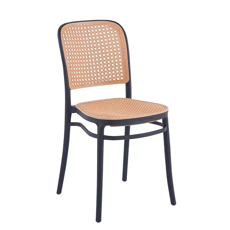 Rattan plastik sandalye Nordic ev istiflenebilir yemek sandalyesi, açık eğlence sırtlı sandalye, küçük daire kol dayama masası ve sandalye