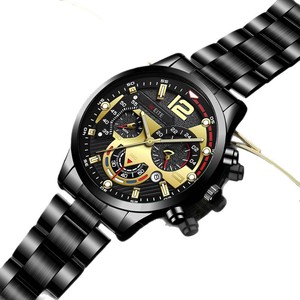 Fashion Casual Male Quartz <b>Watch</b> <b>Black</b> Gold Dial Waterproof Stainless Steel Wrist <b>Watch</b> - Product Image 3