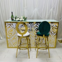 Table de bar portable JJ250018-4 avec plateau en miroir doré et base en métal, comptoir de bar moderne de luxe en acier inoxydable pour événements