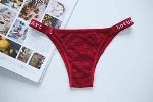 Slip <span class=keywords><strong>Brasiliano</strong></span> in Pizzo a Rete, Nylon Puro, Triangolare, da <span class=keywords><strong>Donna</strong></span>, Monopezzo, a Vita Bassa, con Logo - Product Image 5