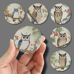 Aimant de réfrigérateur rond en céramique au design hibou, moderne, imprimé UV, personnalisable, vierge pour sublimation, autocollant magnétique puissant - Product Image 2