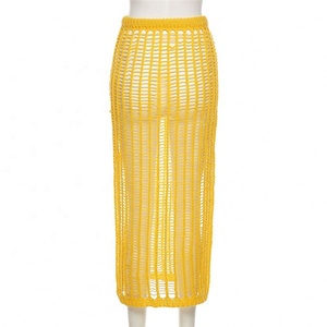 Nouvelle Arrivée 2026 – Jupes Longues en Maille Jaune Taille <span class=keywords><strong>Haute</strong></span> Élégantes et Sexy avec Fente et Effet Enveloppant pour Femme - Product Image 5