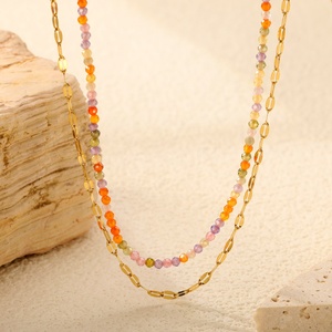 Collana in Acciaio Inossidabile Placcato Oro 18K PVD Impermeabile, Gioielli Naturali in Acciaio <span class=keywords><strong>Inox</strong></span>, Collana con Cristalli e Perline - Product Image 4