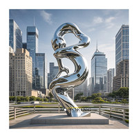 Sculpture d'art cinétique abstraite en acier inoxydable poli miroir, sur mesure, pour jardin extérieur