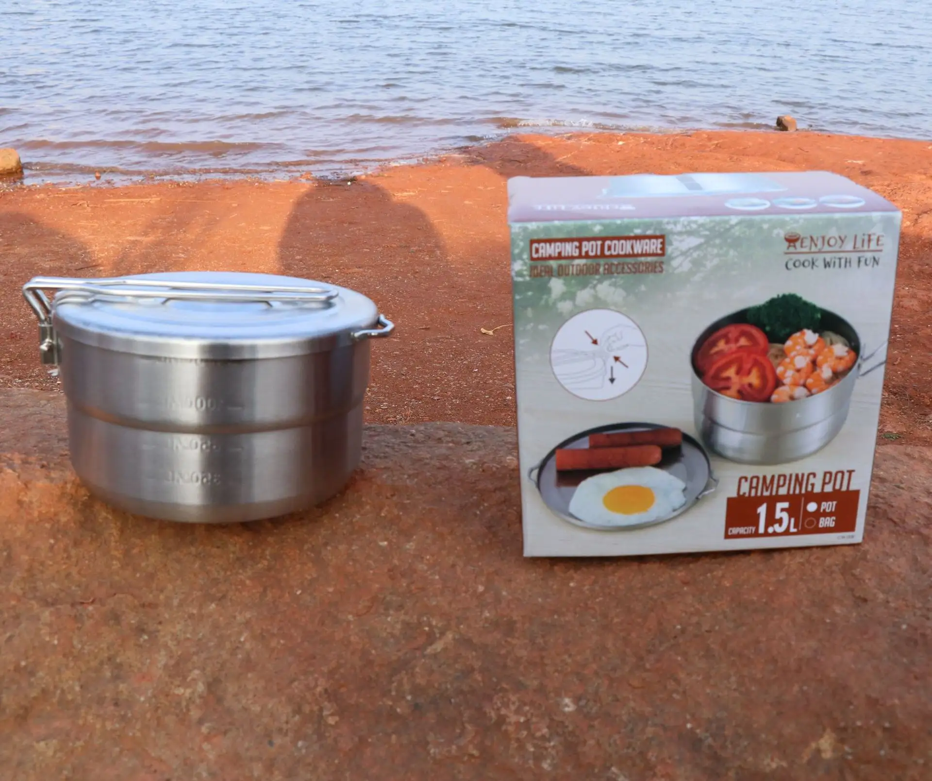 1.5l Roestvrij Staal Bento Pot Outdoor Handige Opvouwbare Handvat Lunchbox Picknick Kookpot