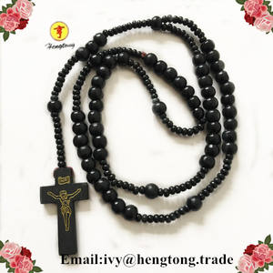 Commercio all'ingrosso a buon mercato <span class=keywords><strong>nero</strong></span> <span class=keywords><strong>rosario</strong></span>, collana di legno, perle tonde di legno religioso cattolico <span class=keywords><strong>rosario</strong></span> con croce di legno da cordone - Product Image 6