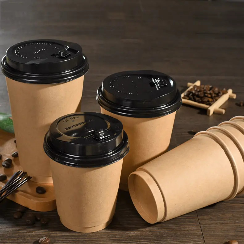6オンス8オンス生分解性段ボールコーヒーカップ蓋付き12オンス二重壁使い捨て紙コーヒーカップ