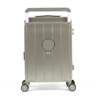 PC Wide Front Open Trolley Koffer Spinner Leichtgewicht Aluminium Reisetaschen Getränkehalter Aluminiumrahmen Klassisches Polyester