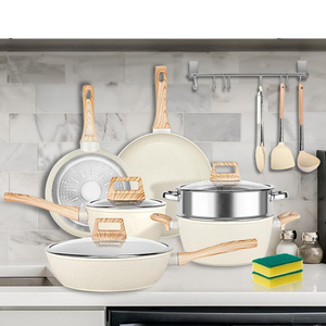 Batterie de cuisine en aluminium forgé avec revêtement marbré antiadhésif, poignée en bakélite, comprenant poêle, casserole et faitout - Offre Spéciale - Product Image 2