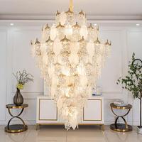 Lustre en cristal de style français, ton crème, en forme de feuille, pour escaliers résidentiels LOFT Duplex - LED moderne, diamètre 100 cm, hauteur 150 cm