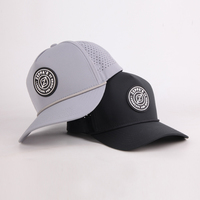 Casquette de sport structurée à 5 panneaux avec logo personnalisé, perforations laser, patch en PVC caoutchouc à séchage rapide, pour le baseball et le golf