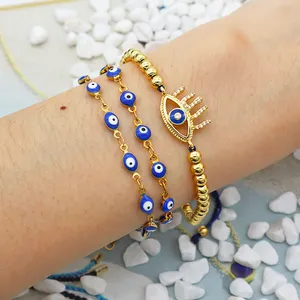 Precio de fabrica mayorero envio rapido redonda cermica Turquia mal de ojo de acero inoxidable mujer pulsera