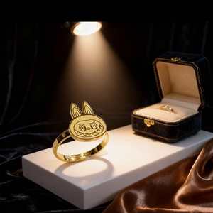 Anillo Ajustable de Acero Inoxidable Chapado en Oro con Logotipo Personalizado de Hello <span class=keywords><strong>Kitty</strong></span> Labubu, Anillos de Moda Antideslustre - Product Image 4