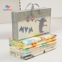 Matras Main Bayi Lipat Hydefoam dengan Pola Kartun Bolak-Balik, Matras Busa XPE Fleksibel untuk Tummy Time, Pendidikan Dini